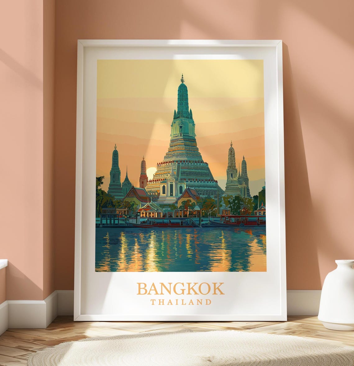 Vintage Bangkok Thailand Wat Arun Temple of Dawn Sunset Poster