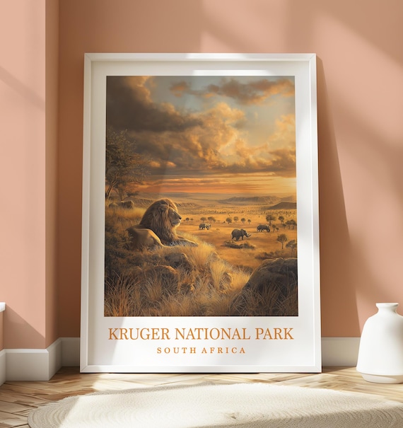 Kruger National Park South Africa Safari Lion Golden Sunset Poster