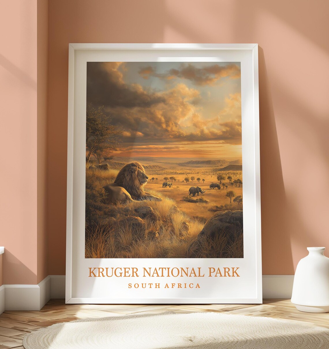 Kruger National Park South Africa Safari Lion Golden Sunset Poster