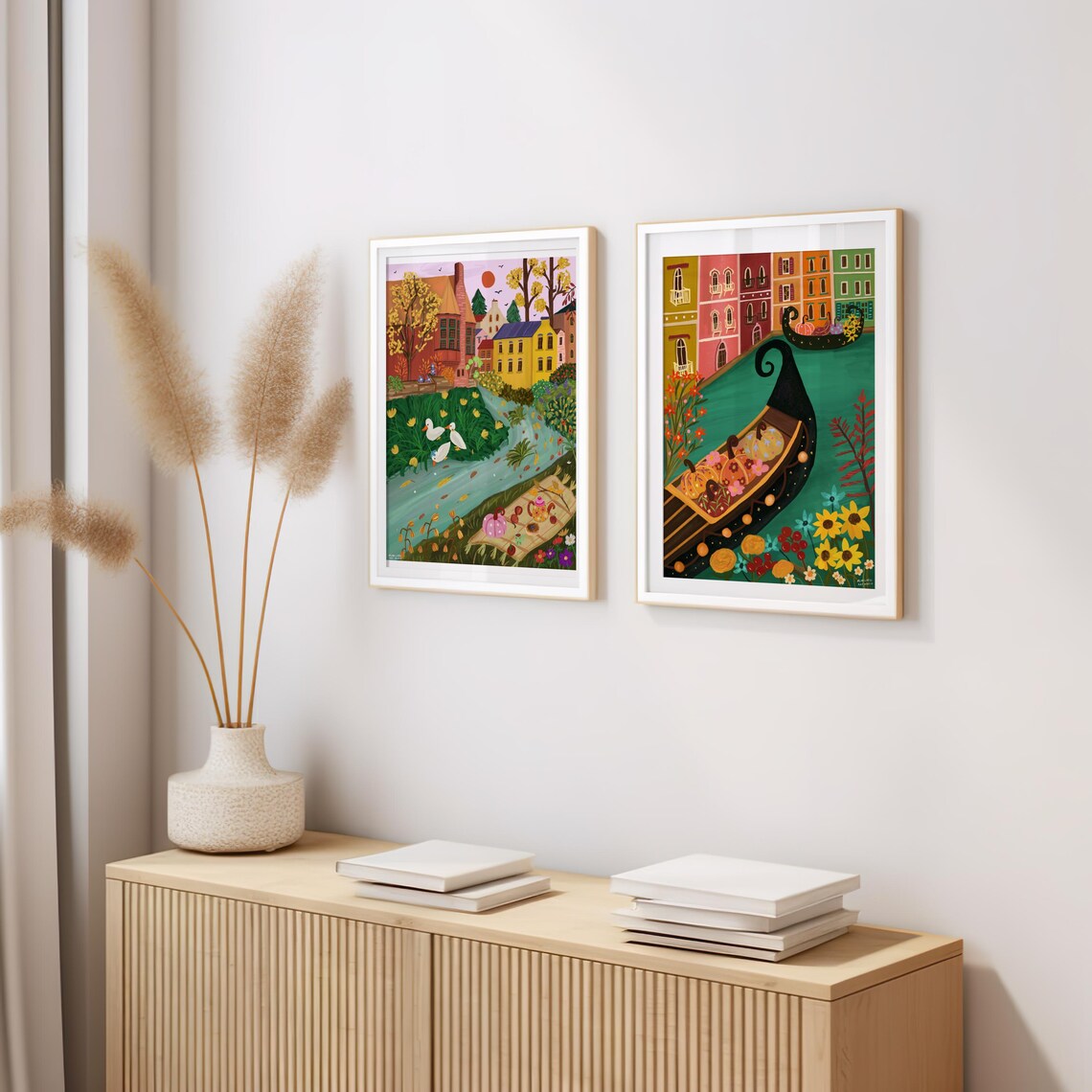 Venice Autumn Gondola Pumpkins Canal Colorful City Art Print - Image 3