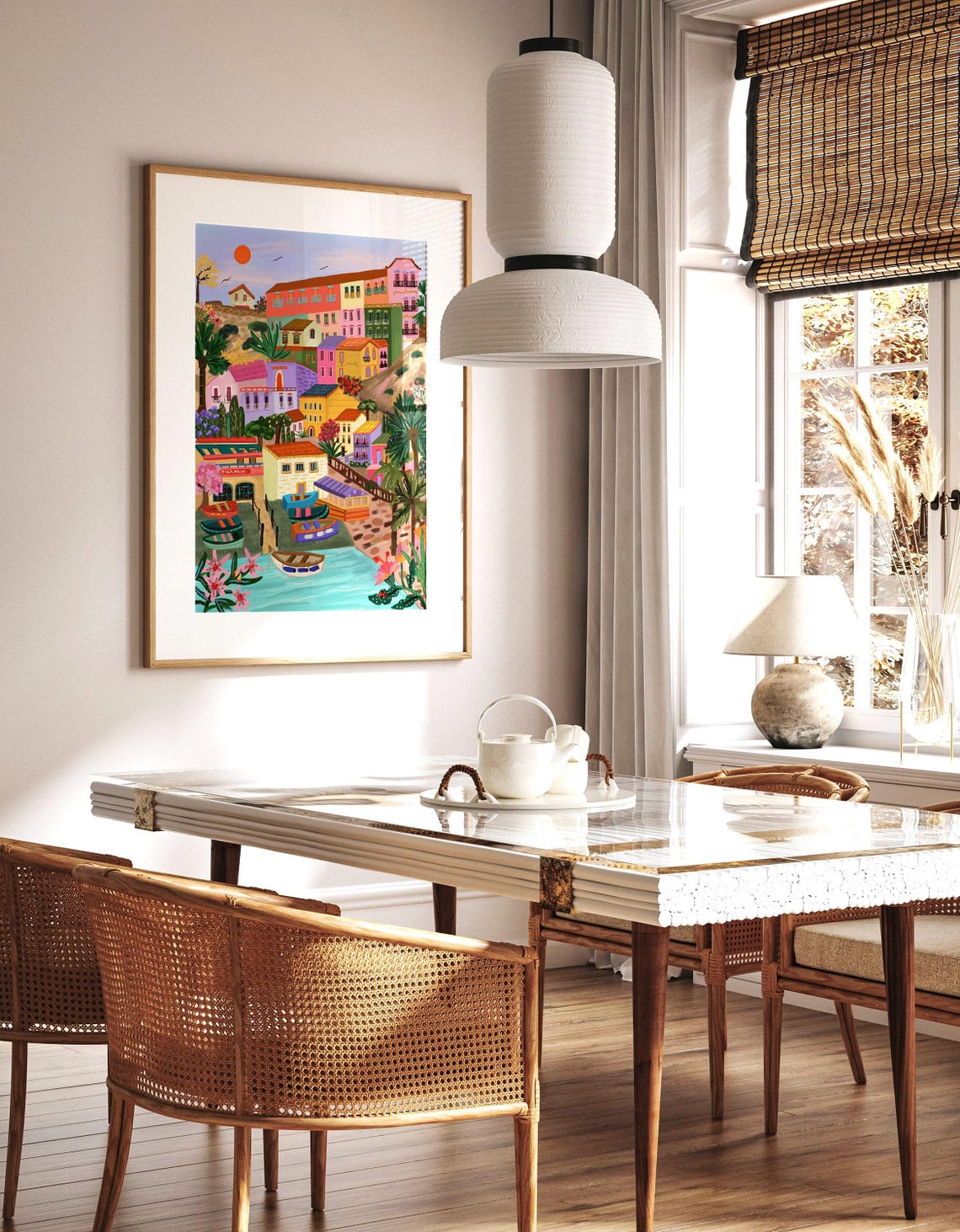 Colorful Mediterranean Hillside Harbor Boats Fishing Village Poster - Image 4