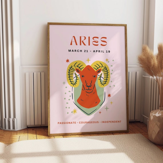 Aries Print Zodiac Poster Print Trendy Wall Art Star Sign Print Pink Preppy Wall Decor Art Aries Gift