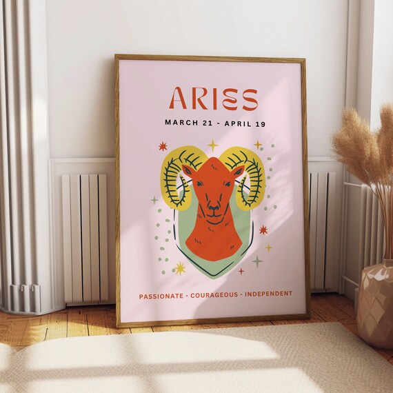 Aries Zodiac Sign Red Ram Head March Star Sign Trendy Poster
