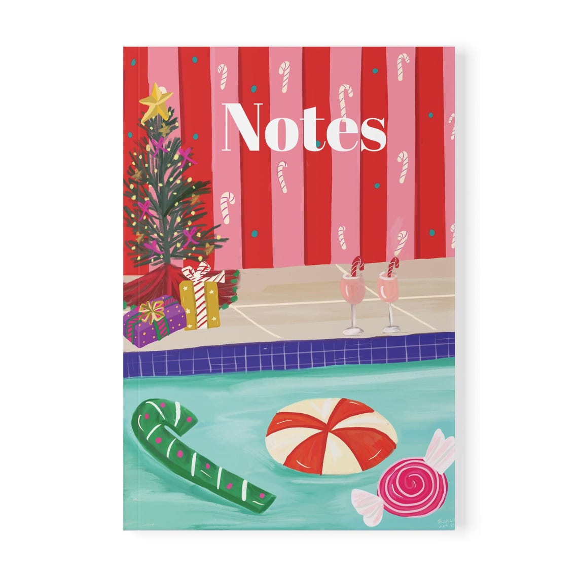Christmas Pool Party Candy Cane Softcover Notebook Notes Print