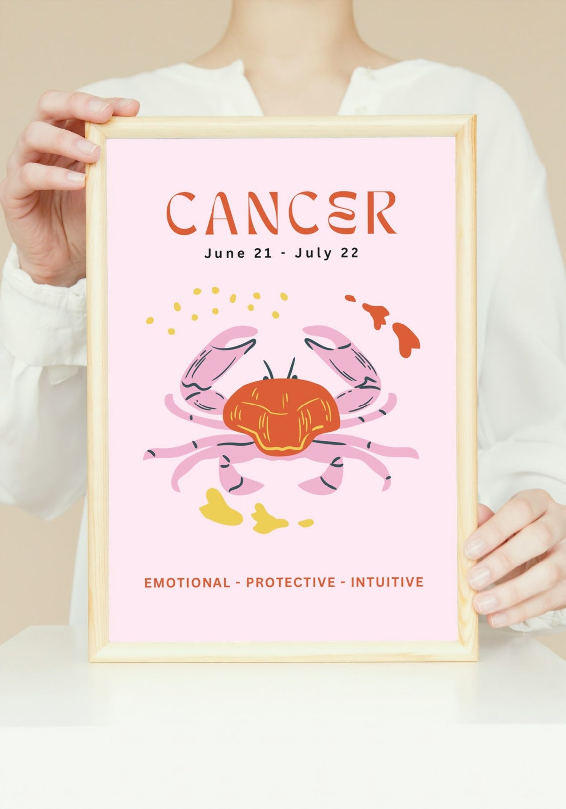 Cancer Zodiac Crab Pink Horoscope Personality Birthday Gift Art Poster - Image 3