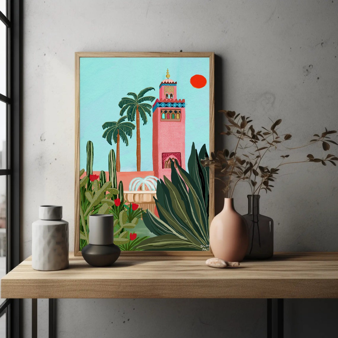 Koutoubia Mosque Marrakech Pink Minaret Palms Fountain Art Print - Image 3