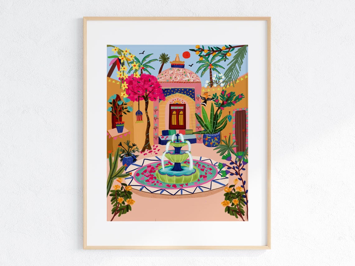 Arabian Courtyard Fountain Domed Pavilion Garden Oasis Art Print