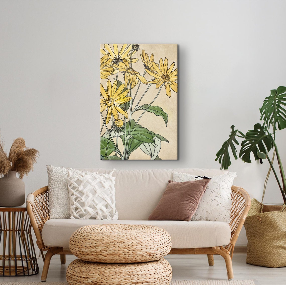 Vintage Yellow Sunflower Botanical Illustration Wildflower Poster - Image 2