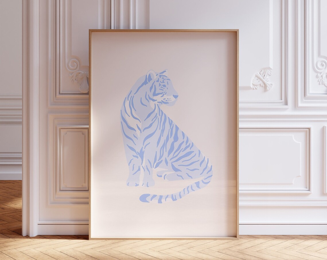 Tiger Wall Art, Blue Preppy Room Decor Poster