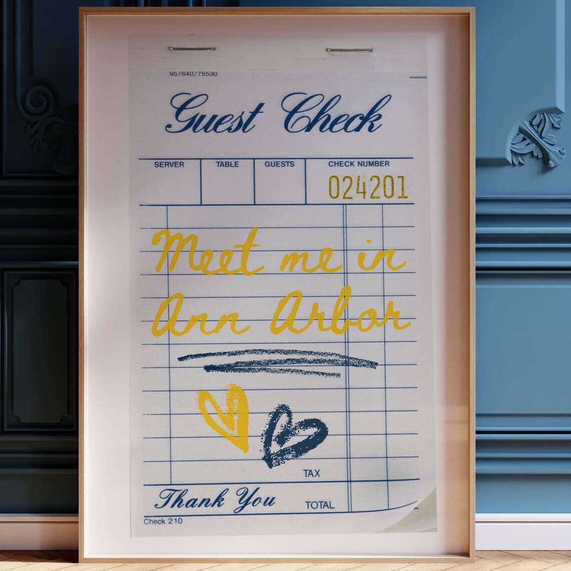 Meet Me In Ann Arbor Guest Check Note Yellow Retro College Dorm Poster
