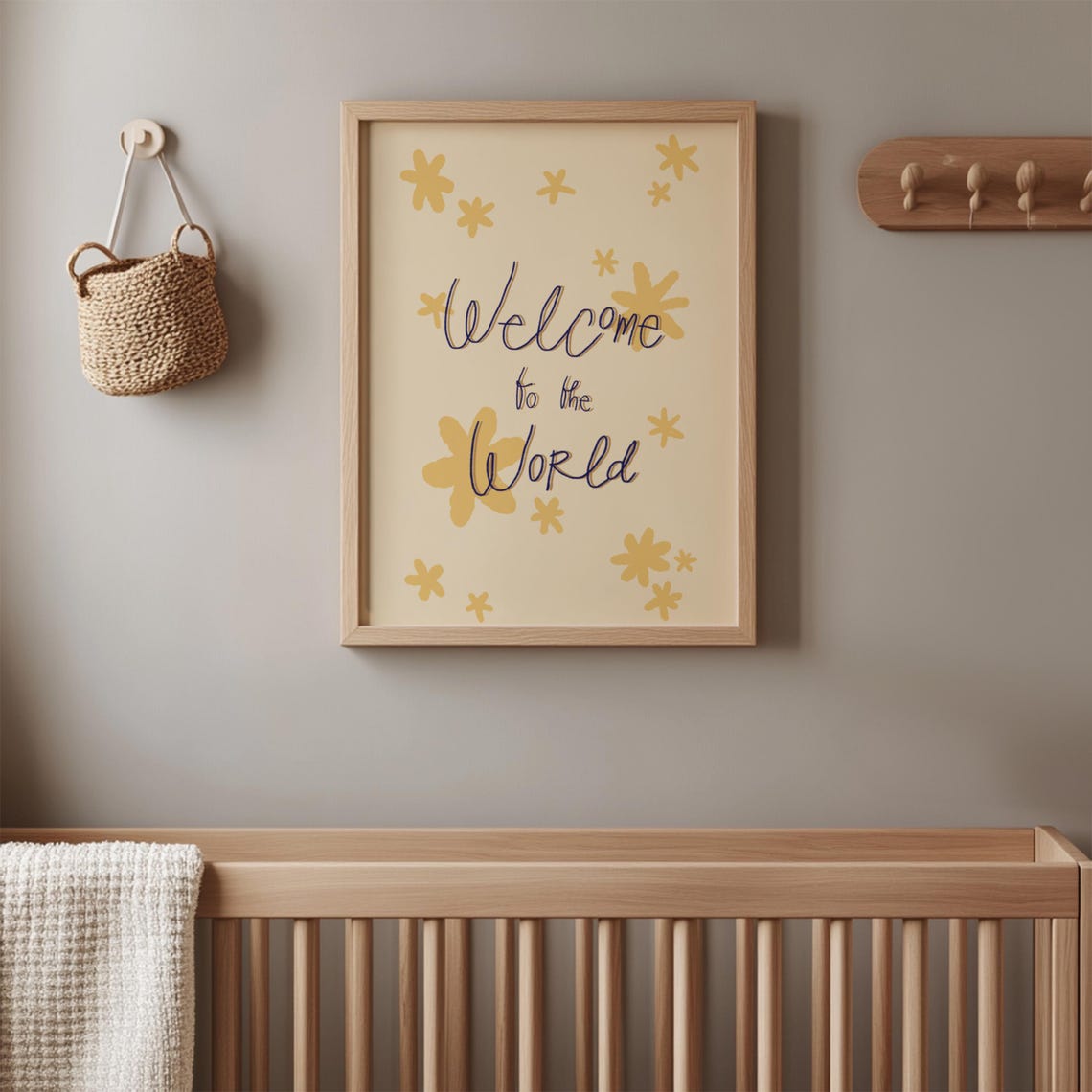 Welcome To The World Nursery Art Handdrawn Kids Room Decor Print