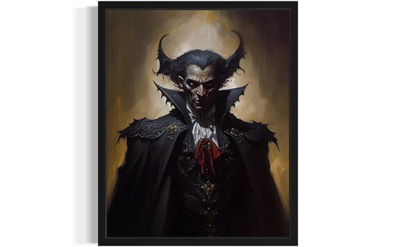 Dark Vampire Lord with Horns Gothic Fantasy Character Portrait Poster