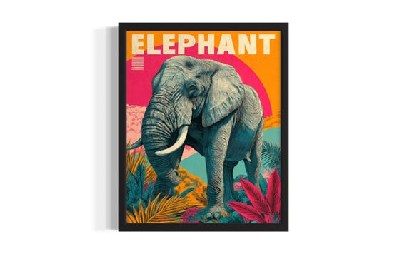 Elephant Pop Art Animal Poster Print Living Room Wall Original Painting Artwork Decor