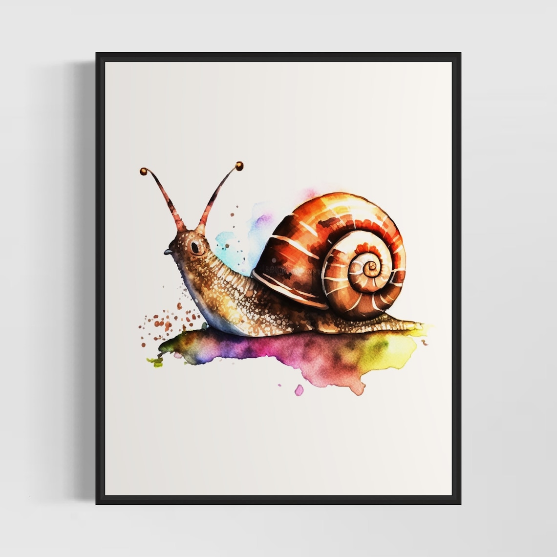 Garden Snail Watercolor Painting Colorful Shell Artistic Nature Poster