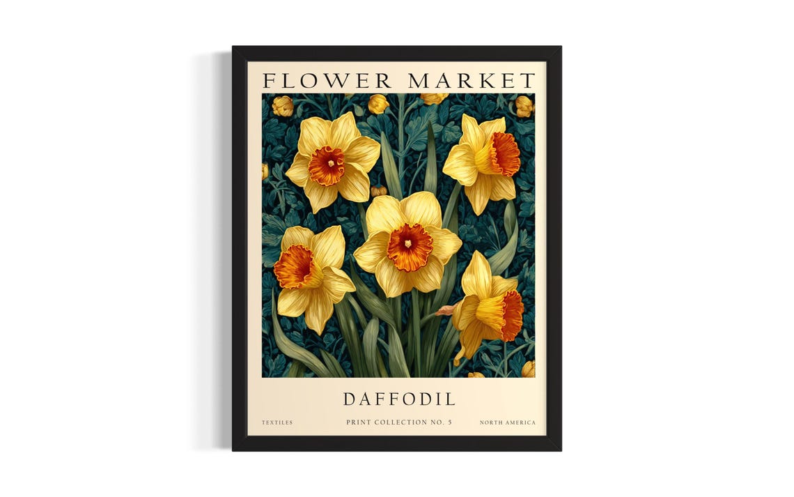 Daffodil Flower Market Bright Yellow Spring Botanical Poster