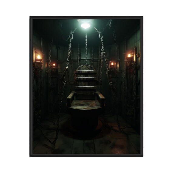 Dark Torture Chamber With Chains And Iron Chair Horror Poster
