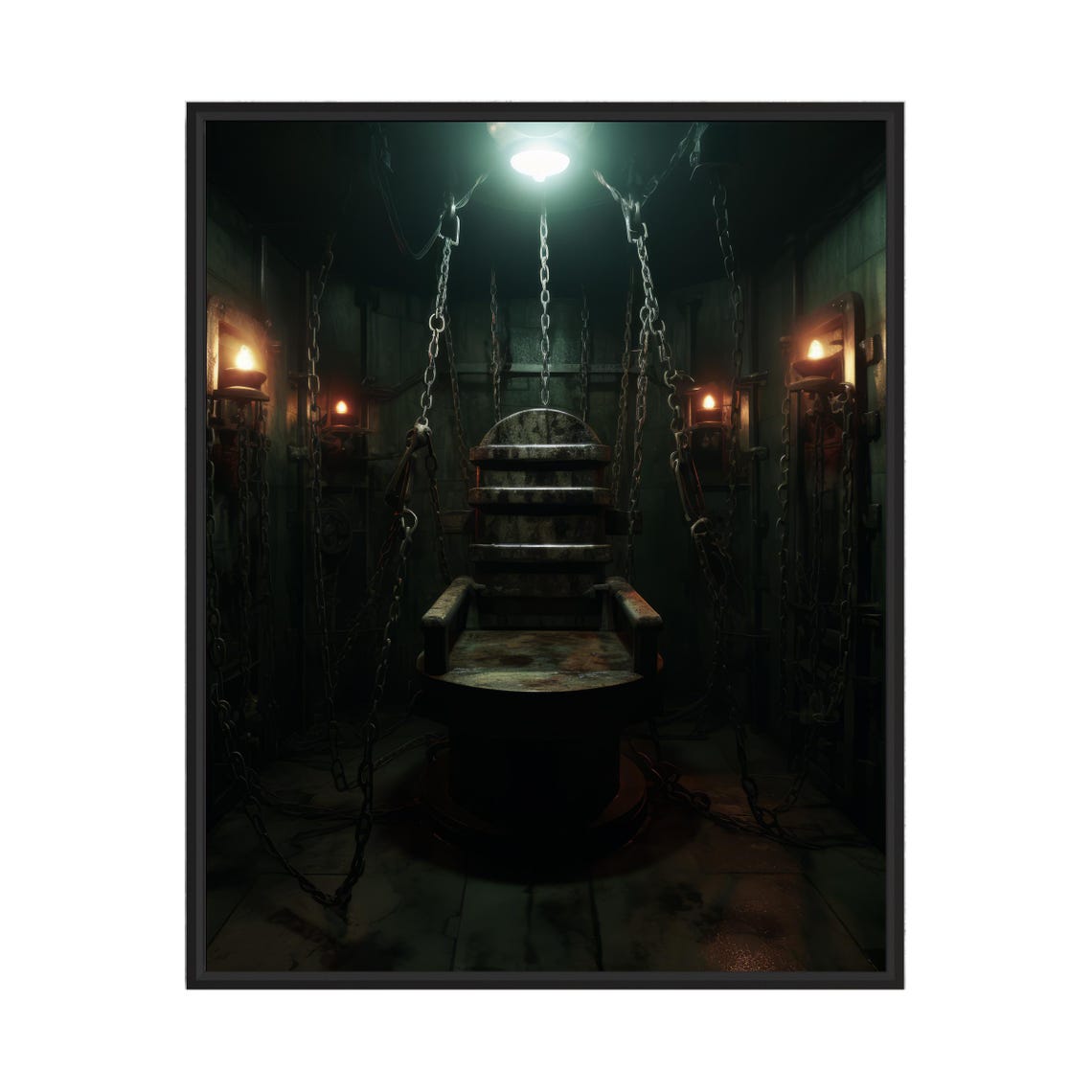 Dark Torture Chamber With Chains And Iron Chair Horror Poster