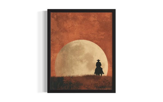 Cowboy Silhouette Poster Art Print Living Room Wall Original Painting Artwork Decor