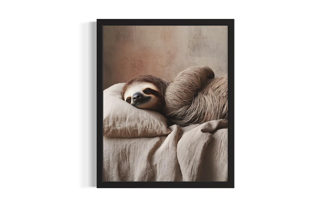 Sleepy Sloth Napping on Pillow Sweet Dreamy Animal Vintage Poster