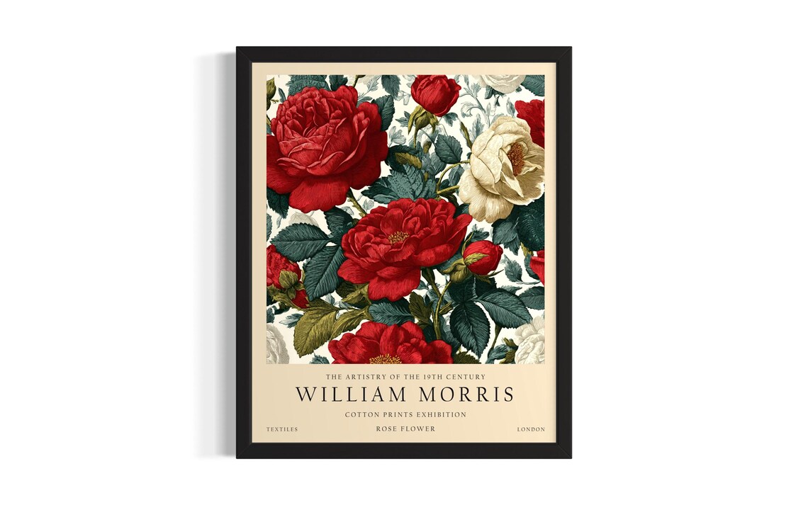 William Morris Rose Flower Vintage Botanical Floral Art Poster