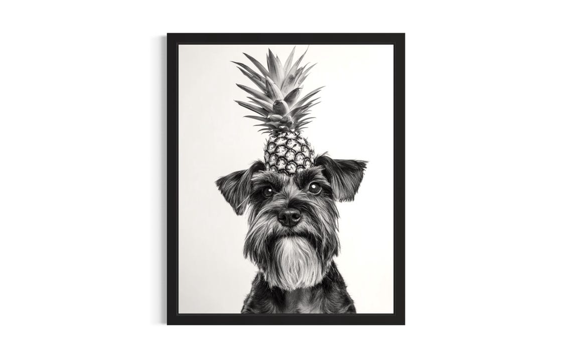 Miniature Schnauzer Balancing Pineapple on Head Funny Kitchen Poster