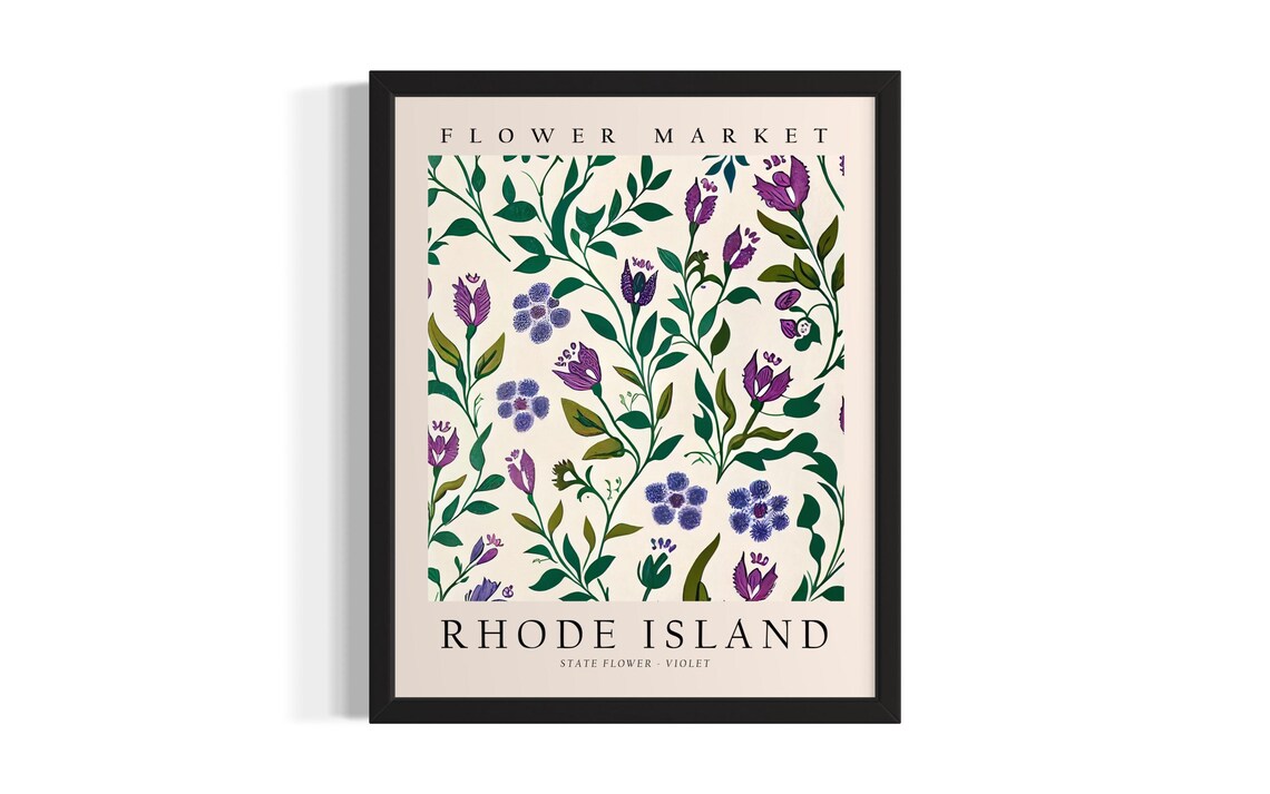 Rhode Island Violet Flower Market Botanical State Flower Art Poster