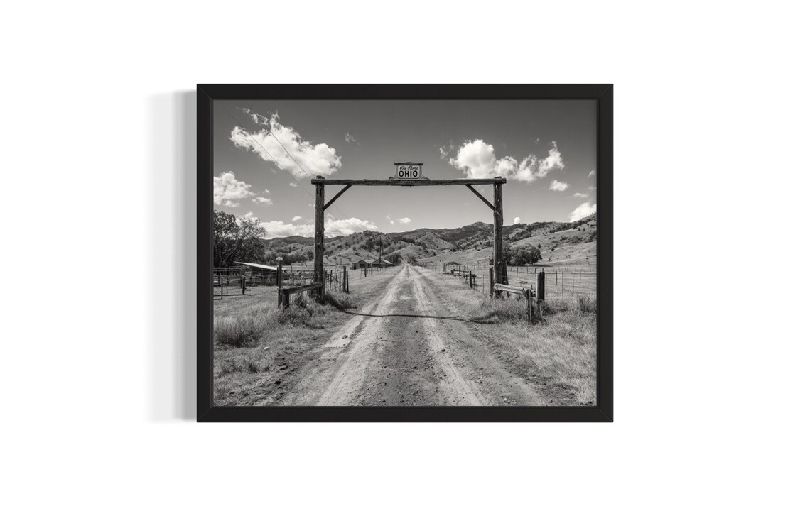Ohio Ranch Gate Vintage Black And White Country Road Photo Poster