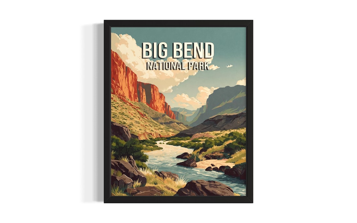 Big Bend National Park Rio Grande River Canyon Vintage Travel Poster