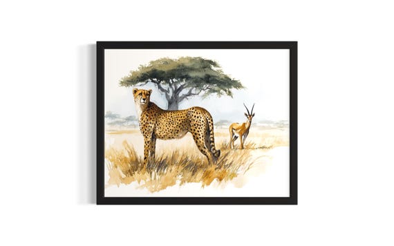 Cheetah And Gazelle Animal In Safair Harmony Poster Art Print Living Room Wall Original Painting Artwork Decor