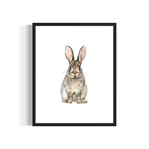 Cottontail Rabbit Bunny Watercolor Spring Animal Portrait Poster