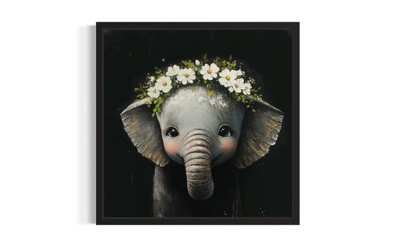 Elephant Nursery Animal Poster Art Print Living Room Wall Original Painting Artwork Decor
