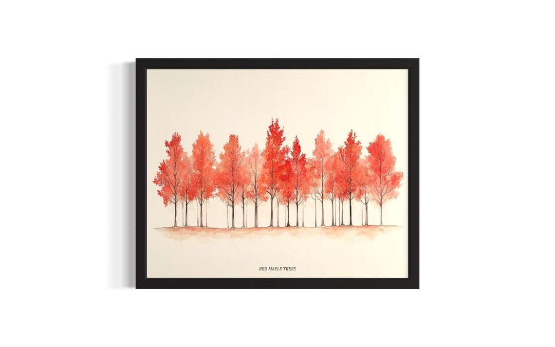 Red Maple Trees Watercolor Forest Autumn Botanical Art Poster