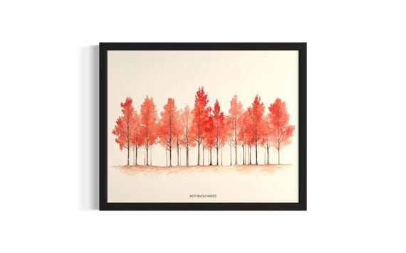 Red Maple Trees Poster Art Print Living Room Wall Original Painting Artwork Decor
