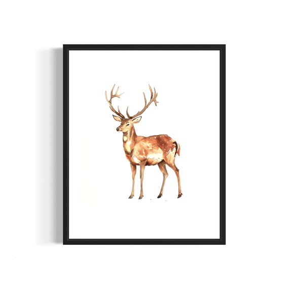 Majestic Whitetail Deer Head Watercolor Wildlife Portrait Poster