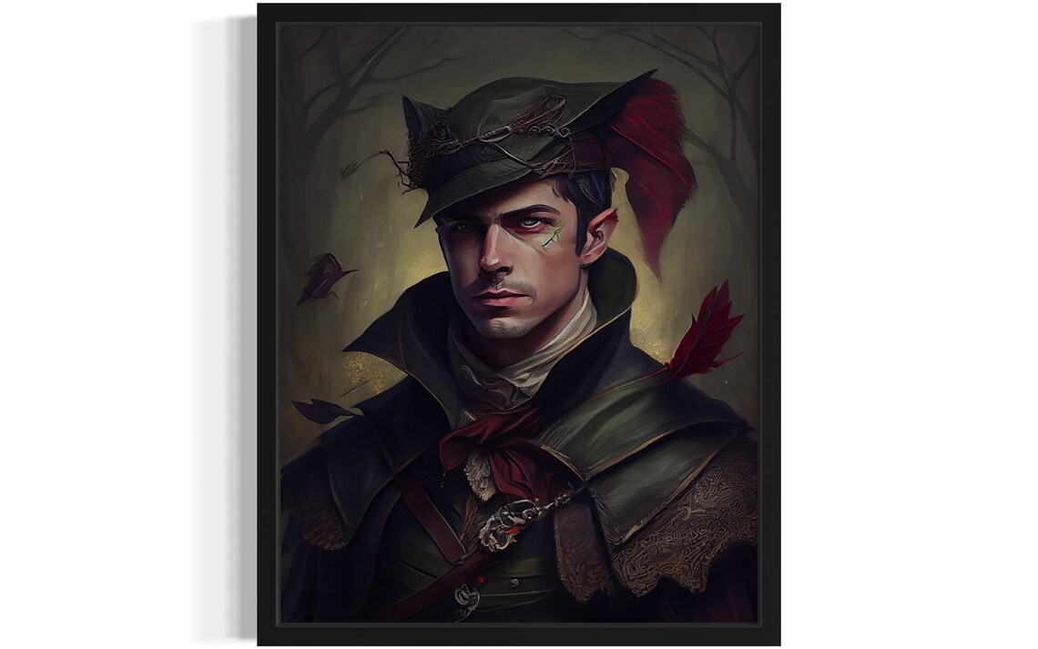 Dark Fantasy Archer With Feathered Hat Oil Painting Art Poster
