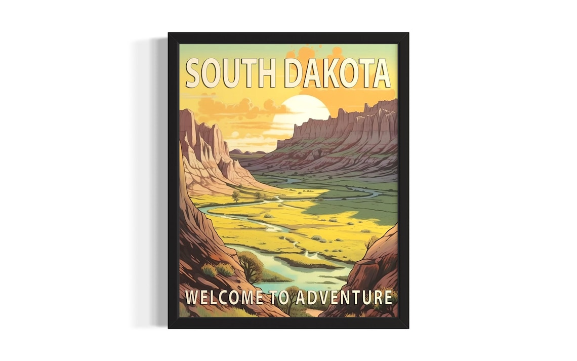 South Dakota Welcome to Adventure Badlands Canyon Sunset Poster