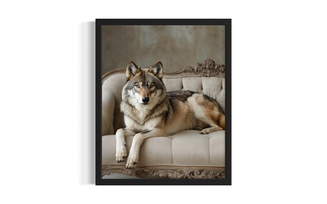 Wolf Animal Sofa Living Room Poster Art Print Wall Original Painting Artwork Decor