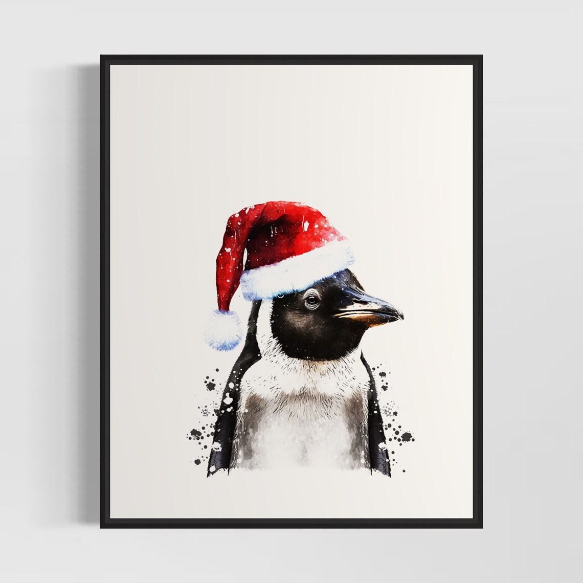 Cute Penguin Wearing Red Santa Hat Christmas Watercolor Poster