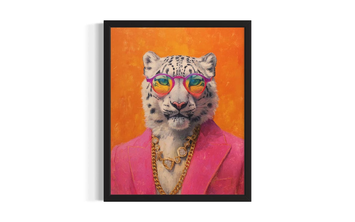 Snow Leopard Animal Poster Art Print Living Room Wall Original Painting Artwork Decor