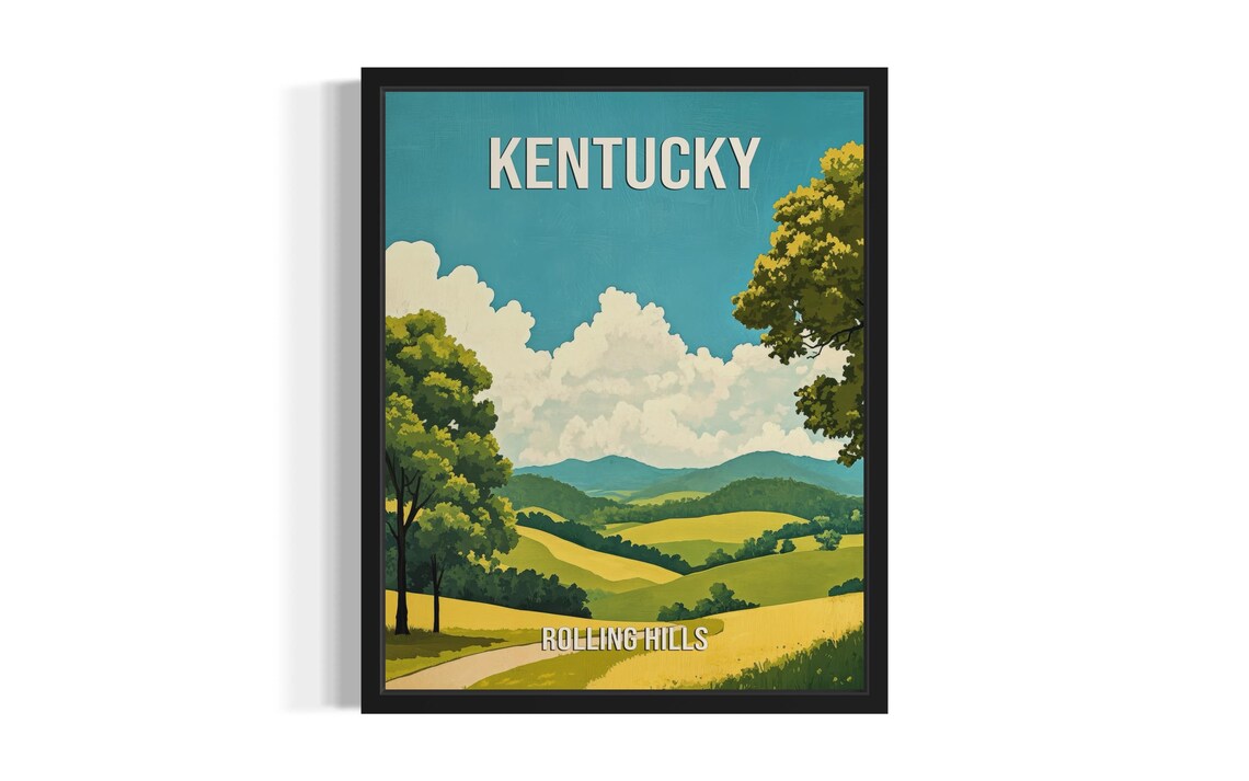 Kentucky Rolling Hills Vintage Travel Landscape Green Poster