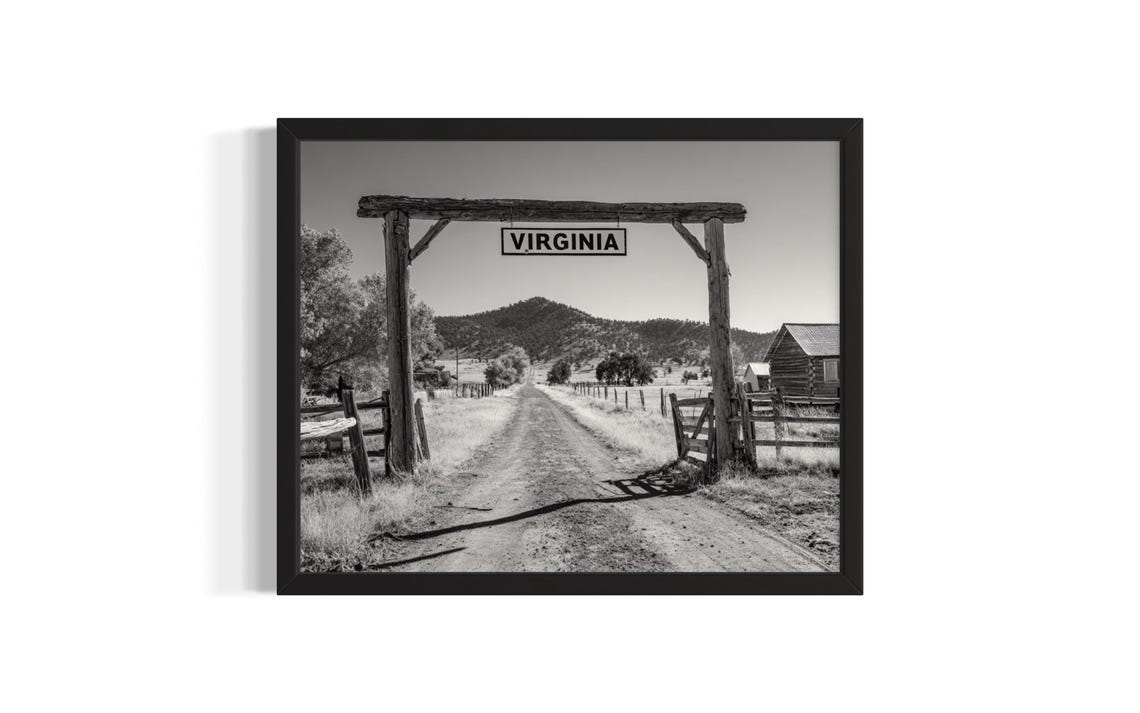 Virginia Cowboy Ranch Gate Black and White Western Entrance Poster