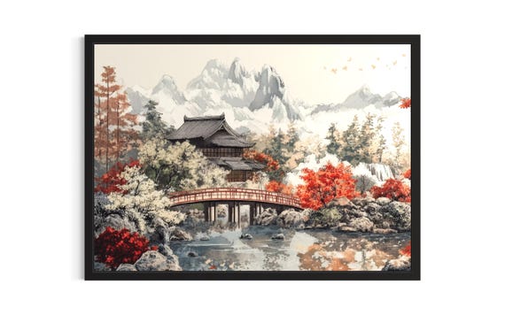 Zen Garden Japanese Poster Art Print Living Room Wall Original Painting Artwork Decor