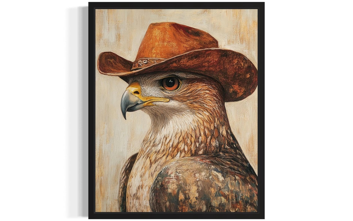 Fierce Hawk in Cowboy Hat Funny Western Bird of Prey Portrait Poster