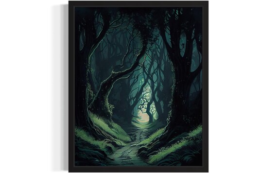 Enchanted Narrow Forest Path With Light At The End Painting Poster
