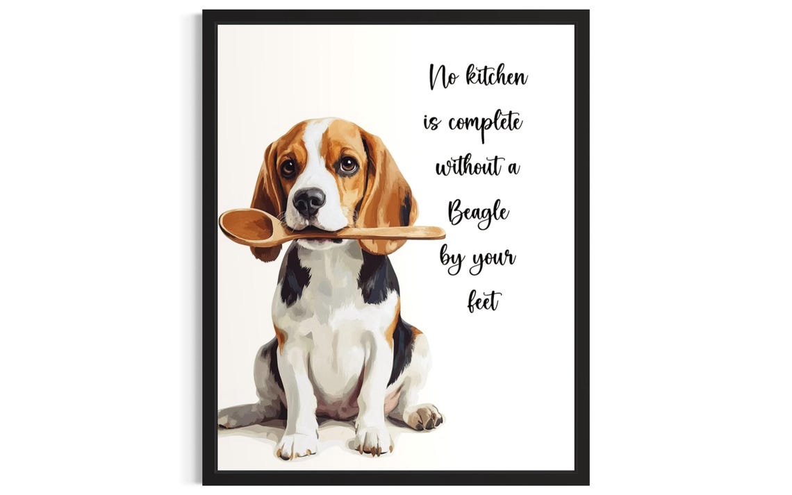 Cute Beagle Dog Gripping Wooden Spoon Kitchen Wall Decor Poster