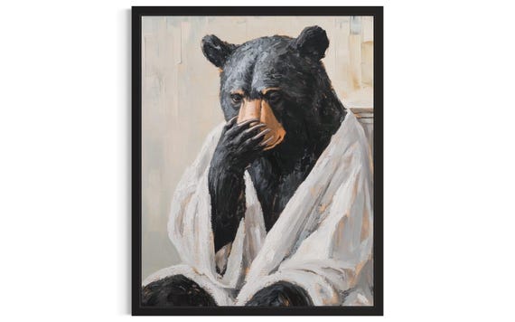 Black Bear Animal Restroom Poster Art Print Bathroom Wall Original Painting Artwork Decor
