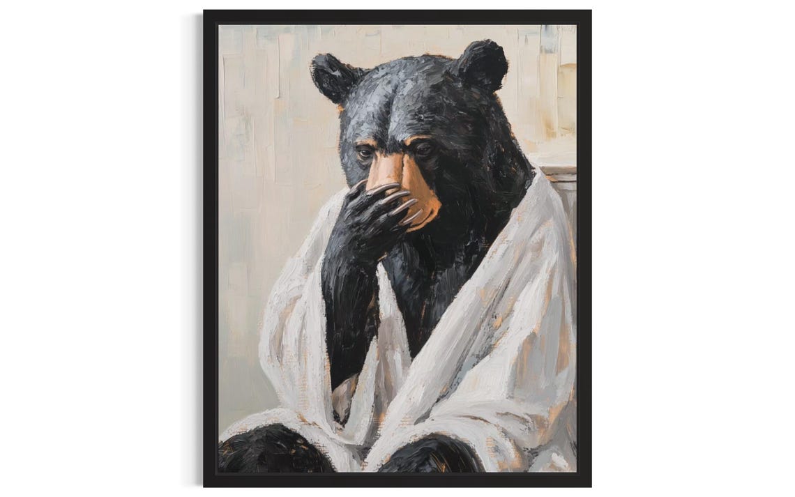 Black Bear Animal Restroom Poster Art Print Bathroom Wall Original Painting Artwork Decor