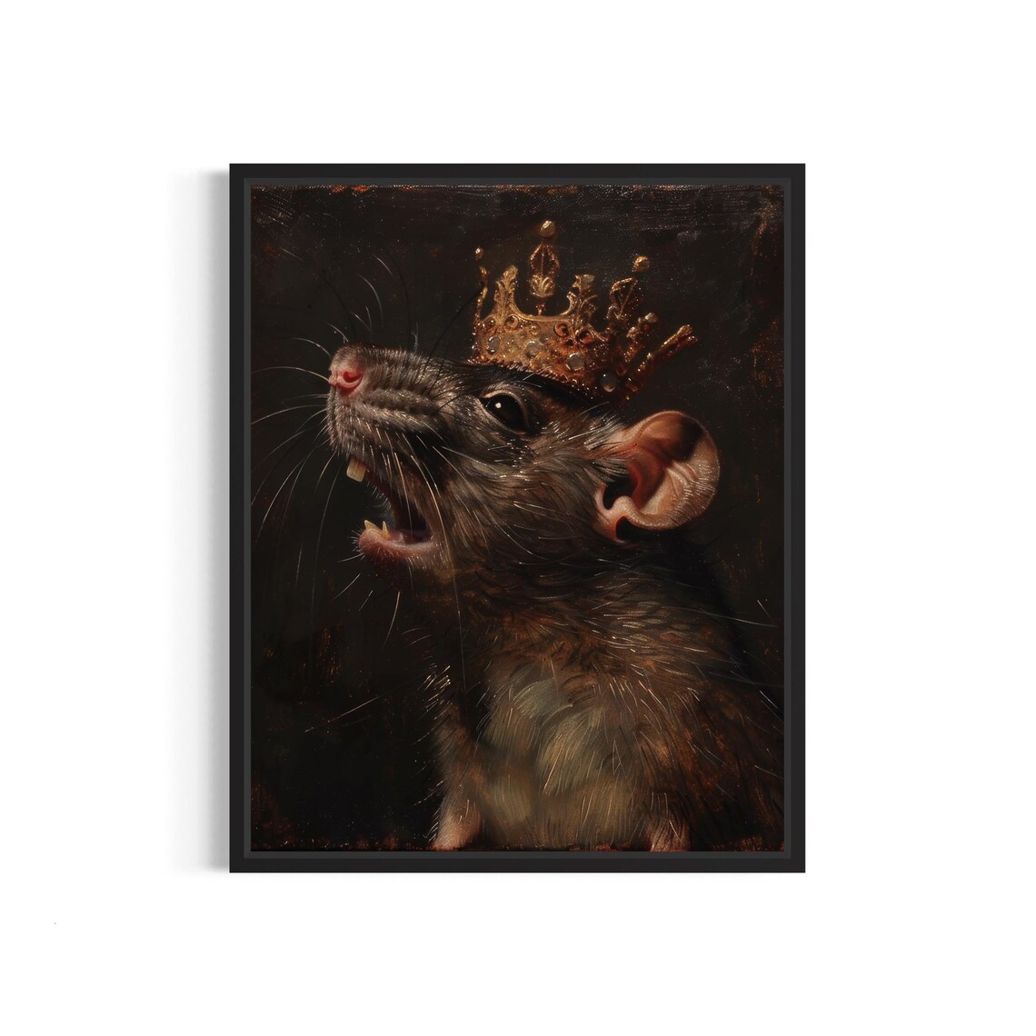 Rat King Wearing Golden Crown Dark Baroque Animal Portrait Art Poster