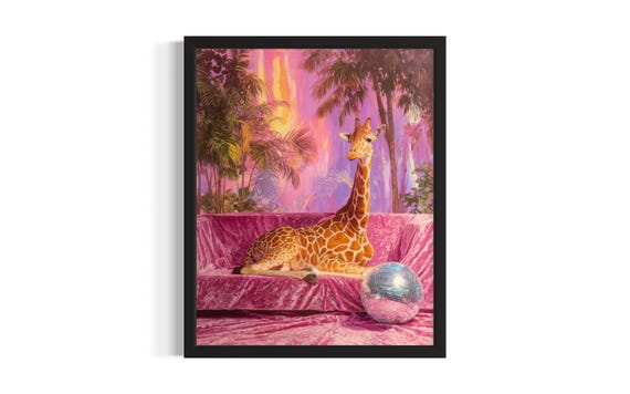 Giraffe Animal Disco Poster Art Print Living Room Wall Original Painting Artwork Decor