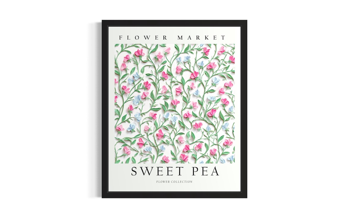 Sweet Pea Flower Market 3D Paper Cut Pink Blue Trailing Vine Poster